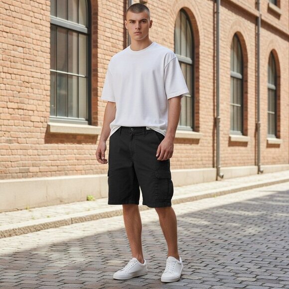 Red Kap Black Cargo Work Shorts 32" Waist Pockets Cotton/Polyester Blend Durable - Picture 13 of 13